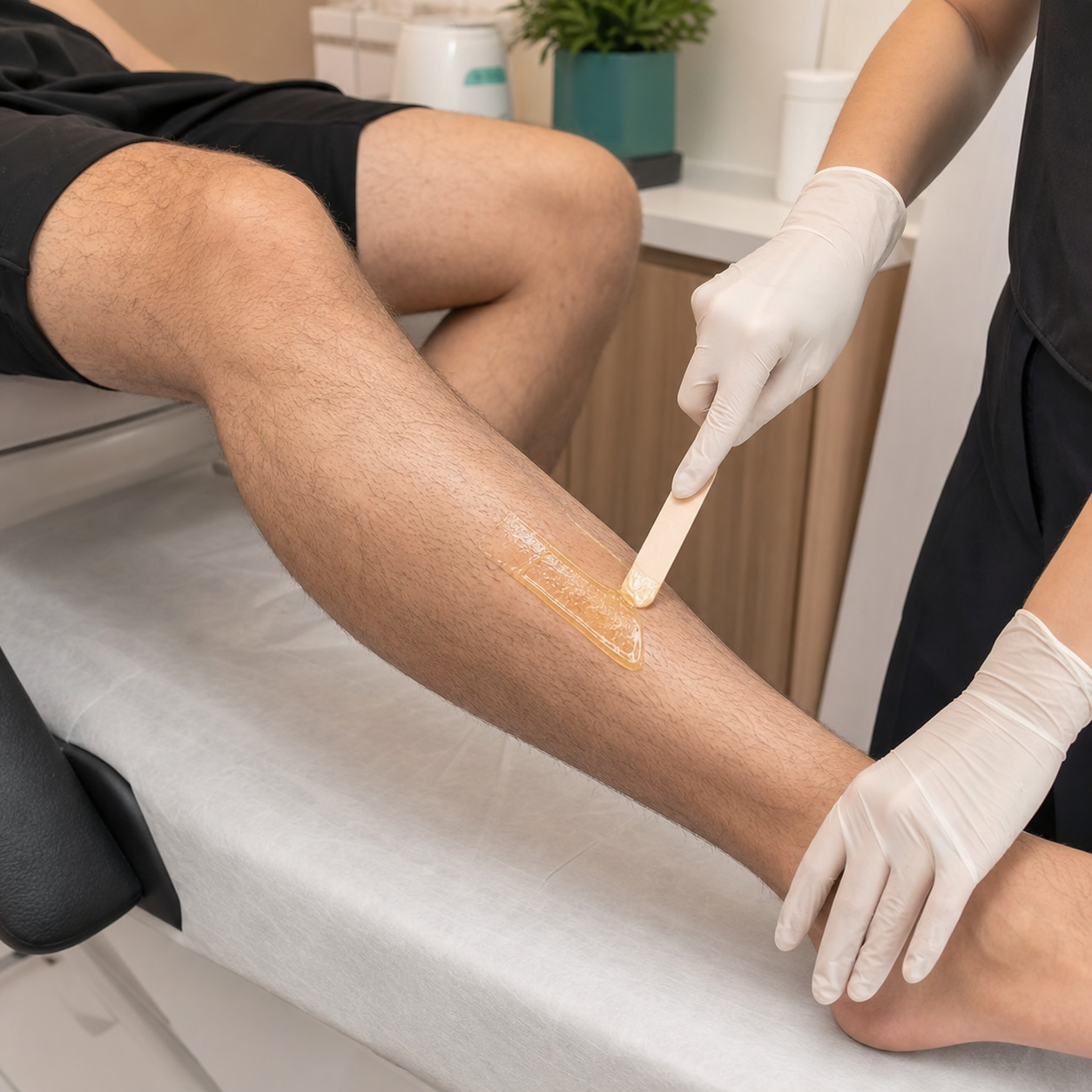 Procedimento de depilação masculina com cera